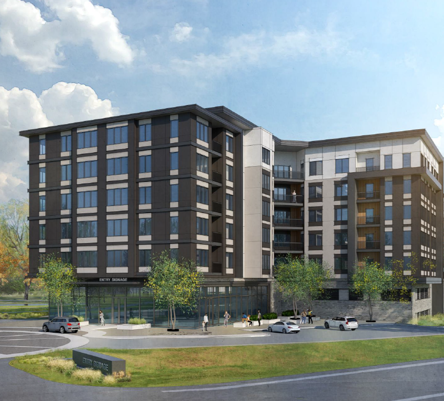 artist rendering of new building in the town of harrison new york, multi-family residential project