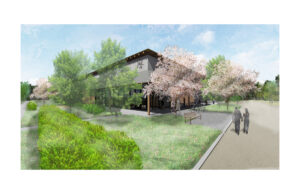 Rendering of Dassai Blue Sake Brewery in Hyde Park